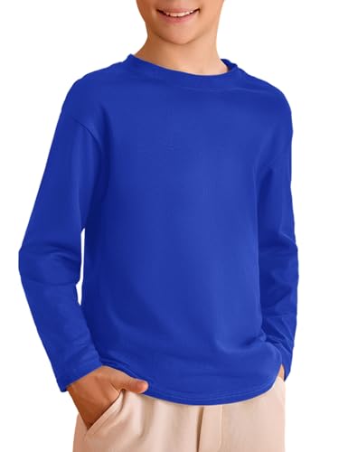 Haloumoning Jungen Langarm T-Shirt Kinder Rundhals Einfarbig Langarmshirt Basic Freizeit Oberteile Sport Tees Tops, Saphirblau, 7-8 Jahre von Haloumoning