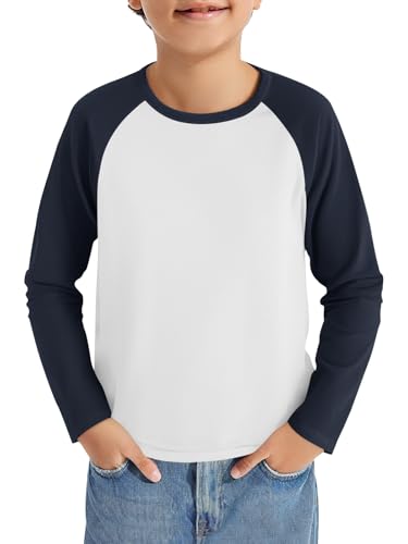 Haloumoning Jungen Langarm T-Shirt Kinder Rundhals Farbblock Langarmshirt Sport Freizeit Oberteile Casual Basic Raglan Shirt 5-14 Jahre, Dunkelblau, 11-12 Jahre von Haloumoning