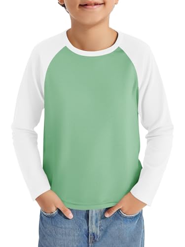 Haloumoning Jungen Langarm T-Shirt Kinder Rundhals Farbblock Langarmshirt Sport Freizeit Oberteile Casual Basic Raglan Shirt 5-14 Jahre, Grün, 11-12 Jahre von Haloumoning