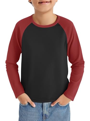 Haloumoning Jungen Langarm T-Shirt Kinder Rundhals Farbblock Langarmshirt Sport Freizeit Oberteile Casual Basic Raglan Shirt 5-14 Jahre, Rot, 9-10 Jahre von Haloumoning