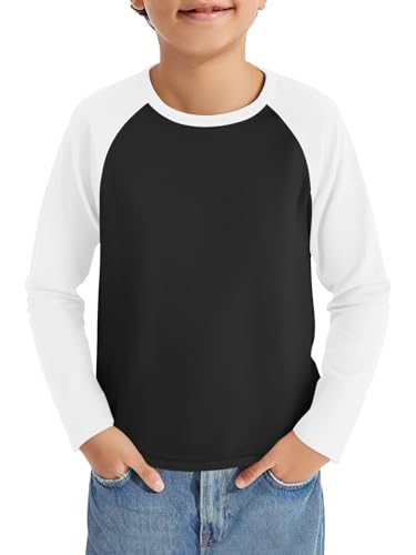 Haloumoning Jungen Langarm T-Shirt Kinder Rundhals Farbblock Langarmshirt Sport Freizeit Oberteile Casual Basic Raglan Shirt 5-14 Jahre, Schwarz, 9-10 Jahre von Haloumoning