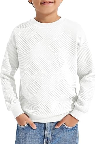 Haloumoning Jungen Langarmshirt Kinder Rundhals Sweatshirt Einfarbig Pullover Langarm T-Shirt Basic Top Weiß 130 von Haloumoning