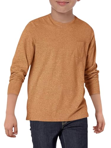 Haloumoning Jungen Langarmshirt Kinder Rundhals T-Shirt Einfarbig Langarm Sport Oberteile Casual Basic Tees Tops mit Brusttasche 5-14 Jahre, Braun, 5-6 Jahre von Haloumoning