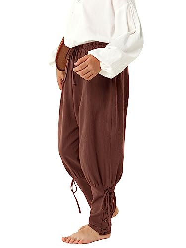 Haloumoning Jungen Mittelalter Hose Kinder Schnürhose Cosplay Renaissance Steampunk Wikinger Freizeithose, Braun, 8-10 Jahre von Haloumoning