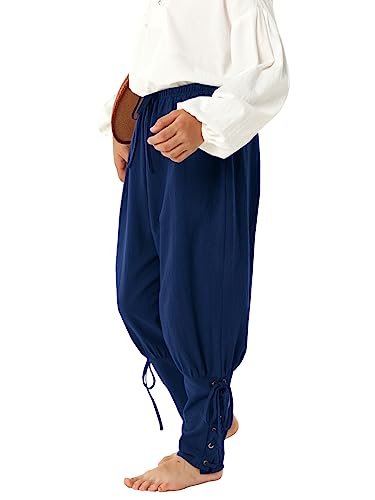 Haloumoning Jungen Mittelalter Hose Kinder Schnürhose Cosplay Renaissance Steampunk Wikinger Freizeithose, Dunkelblau, 8-10 Jahre von Haloumoning