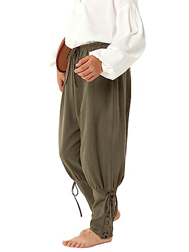 Haloumoning Jungen Mittelalter Hose Kinder Schnürhose Cosplay Renaissance Steampunk Wikinger Freizeithose, Olivgrün, 3-4 Jahre von Haloumoning