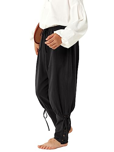Haloumoning Jungen Mittelalter Hose Kinder Schnürhose Cosplay Renaissance Steampunk Wikinger Freizeithose, Schwarz, 4-6 Jahre von Haloumoning