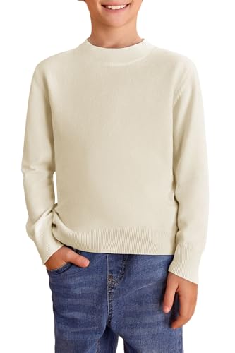 Haloumoning Jungen Pullover Kinder Rundhals Langarm Strickpullover Weicher Leichte Basic Sweater Pulli Einfarbig Casual Sweatshirt, Beige, 5-6 Jahre von Haloumoning