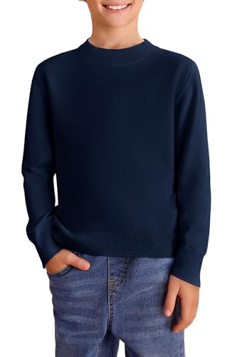 Haloumoning Jungen Pullover Kinder Rundhals Langarm Strickpullover Weicher Leichte Basic Sweater Pulli Einfarbig Casual Sweatshirt, Dunkelblau, 11-12 Jahre von Haloumoning