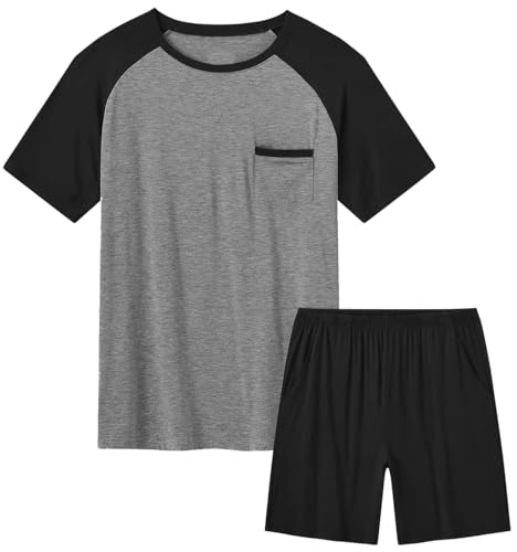 Haloumoning Jungen Schlafanzug Set Kinder Kurzarm Pyjamaset Sommer Zweiteiliger Nachtwäsche mit T-Shirt und Schlafhose Shorts - Größe 120 bis 160 Schwarz 130 von Haloumoning