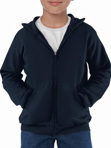 Haloumoning Jungen Sweatjacke Langarm Zip Up Hoodie Kinder Einfarbig Sport Kapuzenjacke Casual Basic Jacke mit Reißverschluss, Dunkelblau, 5-6 Jahre von Haloumoning