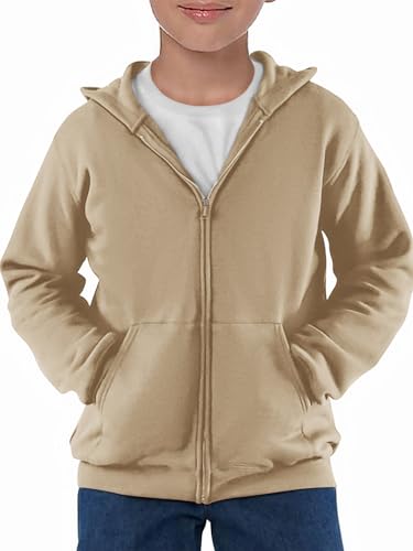 Haloumoning Jungen Sweatjacke Langarm Zip Up Hoodie Kinder Einfarbig Sport Kapuzenjacke Casual Basic Jacke mit Reißverschluss, Khaki, 5-6 Jahre von Haloumoning