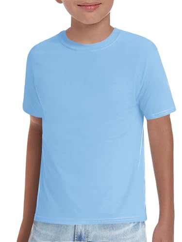 Haloumoning Jungen T-Shirt Kinder Kurzarm Rundhals Oberteile Sommer Einfarbig Tops Basic Freizeit Shirts Blau 120 von Haloumoning