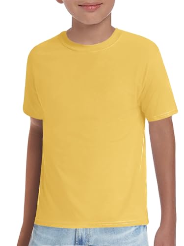 Haloumoning Jungen T-Shirt Kinder Kurzarm Rundhals Oberteile Sommer Einfarbig Tops Basic Freizeit Shirts Gelb 140 von Haloumoning