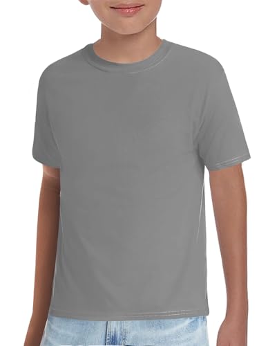 Haloumoning Jungen T-Shirt Kinder Kurzarm Rundhals Oberteile Sommer Einfarbig Tops Basic Freizeit Shirts Grau 140 von Haloumoning