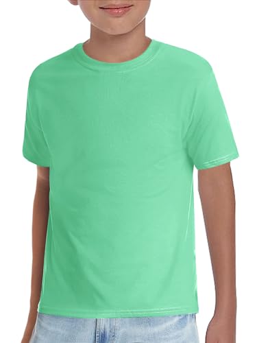 Haloumoning Jungen T-Shirt Kinder Kurzarm Rundhals Oberteile Sommer Einfarbig Tops Basic Freizeit Shirts Hellgrün 150 von Haloumoning
