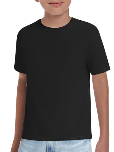 Haloumoning Jungen T-Shirt Kinder Kurzarm Rundhals Oberteile Sommer Einfarbig Tops Basic Freizeit Shirts Schwarz 140 von Haloumoning