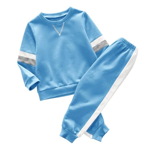 Haloumoning Kinder Trainingsanzug Jungen Sportanzug Rundhalspullover und Hose mit Kordelzug Blau 6-8 Jahre von Haloumoning