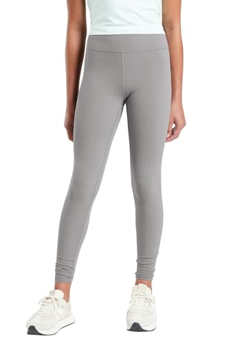 Haloumoning Leggings Mädchen Yogahose Einfarbig Jogginghose Laufhose Sporthose Trainninghose Basic Elastisch Blickdichte Hose für Kinder Grau 11-12Jahre von Haloumoning