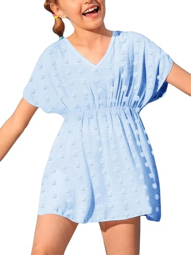 Haloumoning Mädchen Bademode Cover Ups Kinder Strand Coverups Bikini Badeanzug Cover Up Niedliches Strandkleid, Blau, 4-6 Jahre von Haloumoning