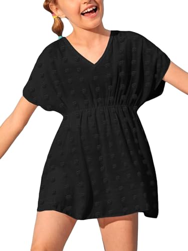 Haloumoning Mädchen Bademode Cover Ups Kinder Strand Coverups Bikini Badeanzug Cover Up Niedliches Strandkleid, Schwarz, 3-4 Jahre von Haloumoning