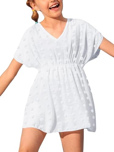 Haloumoning Mädchen Bademode Cover Ups Kinder Strand Coverups Bikini Badeanzug Cover Up Niedliches Strandkleid, Weiß, 3-4 Jahre von Haloumoning