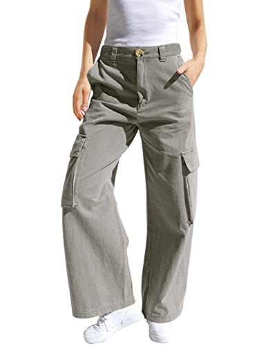 Haloumoning Mädchen Cargohose Baumwoll Y2K Baggy Cargo Hose Kinder Straight Leg Hohe Taille Jogginghose Casual Outdoorhose mit Elastische Taille und Taschen, Armeegrün, 13-14 Jahre von Haloumoning