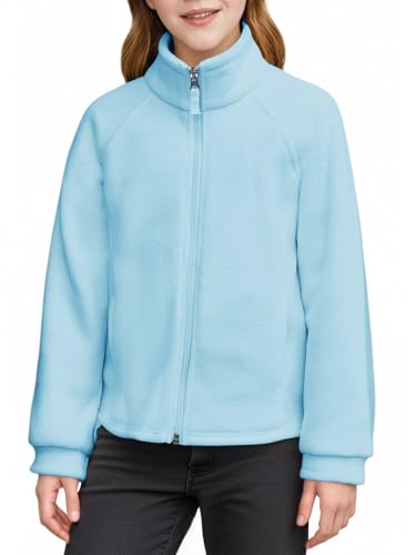 Haloumoning Mädchen Fleecejacke Stehkragen Full Zip Kinder Leicht Jacke Outdoor Unisex Übergangsjacke Sport Warm Winterjacke, Blau, 11-12 Jahre von Haloumoning