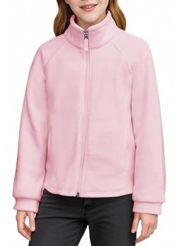 Haloumoning Mädchen Fleecejacke Stehkragen Full Zip Kinder Leicht Jacke Outdoor Unisex Übergangsjacke Sport Warm Winterjacke, Rosa, 13-14 Jahre von Haloumoning