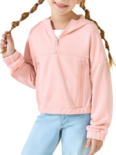 Haloumoning Mädchen Hälfte Zip Up Hoodies Kinder Mode lose Hooded Sweatshirts mit Taschen Rosa 4-6 Jahre von Haloumoning