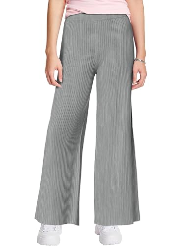 Haloumoning Mädchen Hose Freizeit Loose Fit Gestrickt Hose Einfarbig Oversized Breite Beine Freizeithose Grau, 4-6 Jahre von Haloumoning