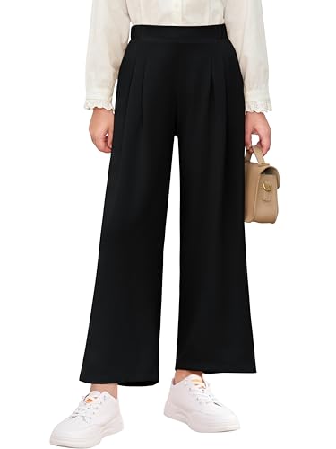 Haloumoning Mädchen Hosen Baggy Weites Bein Freizeithose Kinder Einfarbig Hohe Taille Sporthose Lässiger Tanz Jogginghose mit Elastische Taille und Taschen, Schwarz, 7-8 Jahre von Haloumoning