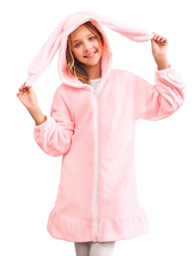 Haloumoning Mädchen Kapuzenjacke Niedlich Fleece Sweatjacke mit Reißverschluss und 2 Taschen Rosa 4-6 Jahre von Haloumoning