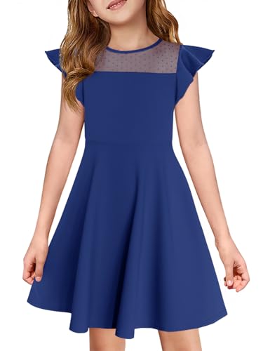 Haloumoning Mädchen Kleid Rüschen Prinzessin Partykleid Mesh A-Linie Hochzeit Sommerkleid Geburtstag Kinder Kleider mit Tasche Dunkelblau 120 von Haloumoning