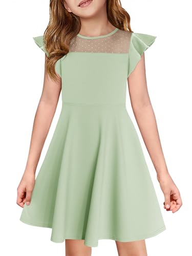 Haloumoning Mädchen Kleid Rüschen Prinzessin Partykleid Mesh A-Linie Hochzeit Sommerkleid Geburtstag Kinder Kleider mit Tasche Hellgrün 140 von Haloumoning