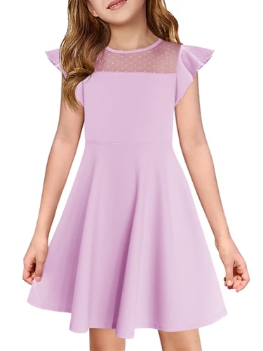 Haloumoning Mädchen Kleid Rüschen Prinzessin Partykleid Mesh A-Linie Hochzeit Sommerkleid Geburtstag Kinder Kleider mit Tasche Hellviolett 130 von Haloumoning