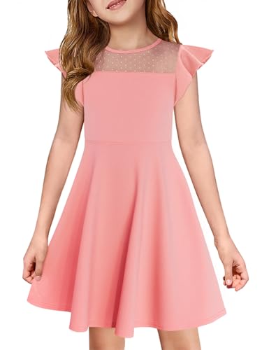 Haloumoning Mädchen Kleid Rüschen Prinzessin Partykleid Mesh A-Linie Hochzeit Sommerkleid Geburtstag Kinder Kleider mit Tasche Rosa 150 von Haloumoning