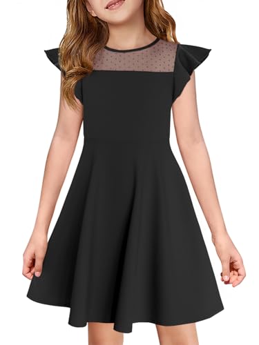 Haloumoning Mädchen Kleid Rüschen Prinzessin Partykleid Mesh A-Linie Hochzeit Sommerkleid Geburtstag Kinder Kleider mit Tasche Schwarz 140 von Haloumoning