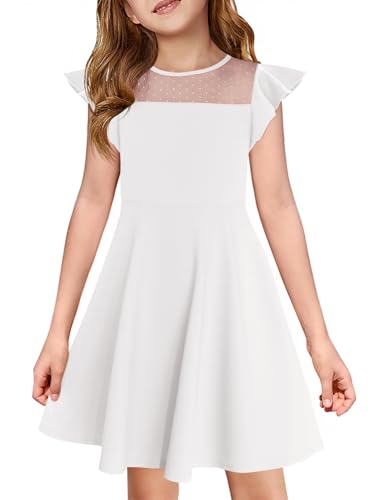 Haloumoning Mädchen Kleid Rüschen Prinzessin Partykleid Mesh A-Linie Hochzeit Sommerkleid Geburtstag Kinder Kleider mit Tasche Weiß 150 von Haloumoning