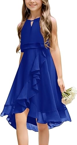 Haloumoning Mädchen Kleider Sommer Festlich Kleid Ärmellos Prinzessin Partykleid Brautjungfern Tanzen Ball Hochzeits Blumenmädchenkleid Saphirblau 140 von Haloumoning
