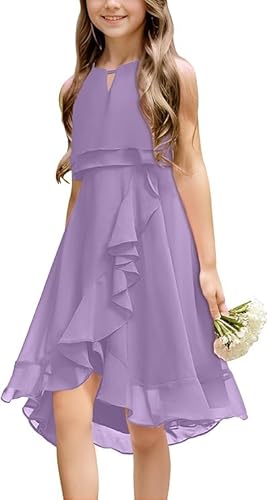 Haloumoning Mädchen Kleider Sommer Festlich Kleid Ärmellos Prinzessin Partykleid Brautjungfern Tanzen Ball Hochzeits Blumenmädchenkleid Violett 130 von Haloumoning