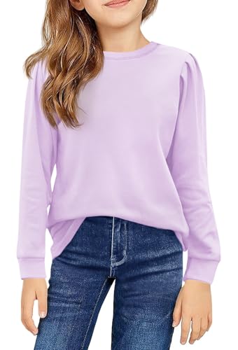 Haloumoning Mädchen Langarm T-Shirt Baumwolle Rundhals Top Leichtgewicht Sport Langarmshirt Basic Casual Sweatshirt Hellviolett 150 von Haloumoning