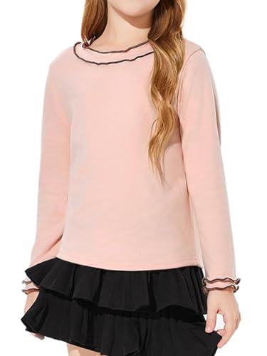 Haloumoning Mädchen Niedlich Langarmshirt Freizeit Bluse Tunika Kinder Weiche Tops Basic Oberteil Rosa 150 von Haloumoning