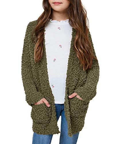 Haloumoning Mädchen Popcorn Strickjacke Langarm Cardigan Grobstrick Vorne Offen Kinder Mantel mit Taschen, Grün, 4-6 Jahre Haloumoning Mädchen Popcorn Strickjacke Langarm Cardigan Grobstrick Vorne Offen Kinder Mantel mit Taschen, Grün, 4-6 Jahre von Haloumoning