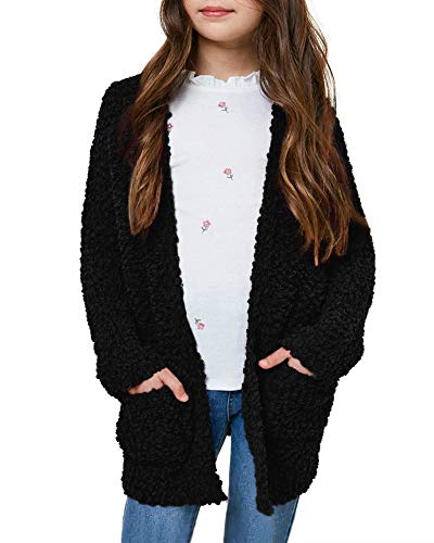 Haloumoning Mädchen Popcorn Strickjacke Langarm Cardigan Grobstrick Vorne Offen Kinder Mantel mit Taschen, Schwarz, 4-6 Jahre Haloumoning Mädchen Popcorn Strickjacke Langarm Cardigan Grobstrick Vorne Offen Kinder Mantel mit Taschen, Schwarz, 4-6 Jahre von Haloumoning