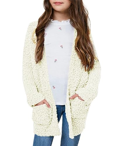 Haloumoning Mädchen Popcorn Strickjacke Langarm Cardigan Grobstrick Vorne Offen Kinder Mantel mit Taschen, Weiß, 4-6 Jahre Haloumoning Mädchen Popcorn Strickjacke Langarm Cardigan Grobstrick Vorne Offen Kinder Mantel mit Taschen, Weiß, 4-6 Jahre von Haloumoning