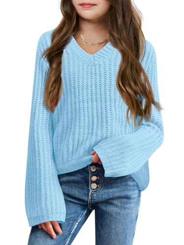 Haloumoning Mädchen Pullover V-Ausschnitt Leichter Strickpullover Kinder Basic Einfarbig Langarm Knitted Sweater Winter Shirt Pulli Oberteile Blau 7-8 Jahre Haloumoning Mädchen Pullover V-Ausschnitt Leichter Strickpullover Kinder Basic Einfarbig Langarm Knitted Sweater Winter Shirt Pulli Oberteile Blau 7-8 Jahre von Haloumoning