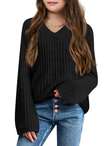 Haloumoning Mädchen Pullover V-Ausschnitt Leichter Strickpullover Kinder Basic Einfarbig Langarm Knitted Sweater Winter Shirt Pulli Oberteile Schwarz 7-8 Jahre Haloumoning Mädchen Pullover V-Ausschnitt Leichter Strickpullover Kinder Basic Einfarbig Langarm Knitted Sweater Winter Shirt Pulli Oberteile Schwarz 7-8 Jahre von Haloumoning