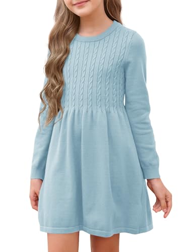 Haloumoning Mädchen Pulloverkleid Langarm Strickkleid mit Zopfmuster A-Linie Freizeitkleid Herbst Elegant Partykleid Winterkleider, Blau, 8-10 Jahre Haloumoning Mädchen Pulloverkleid Langarm Strickkleid mit Zopfmuster A-Linie Freizeitkleid Herbst Elegant Partykleid Winterkleider, Blau, 8-10 Jahre von Haloumoning