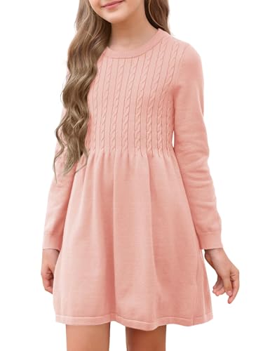 Haloumoning Mädchen Pulloverkleid Langarm Strickkleid mit Zopfmuster A-Linie Freizeitkleid Herbst Elegant Partykleid Winterkleider, Hellrosa, 6-8 Jahre Haloumoning Mädchen Pulloverkleid Langarm Strickkleid mit Zopfmuster A-Linie Freizeitkleid Herbst Elegant Partykleid Winterkleider, Hellrosa, 6-8 Jahre von Haloumoning